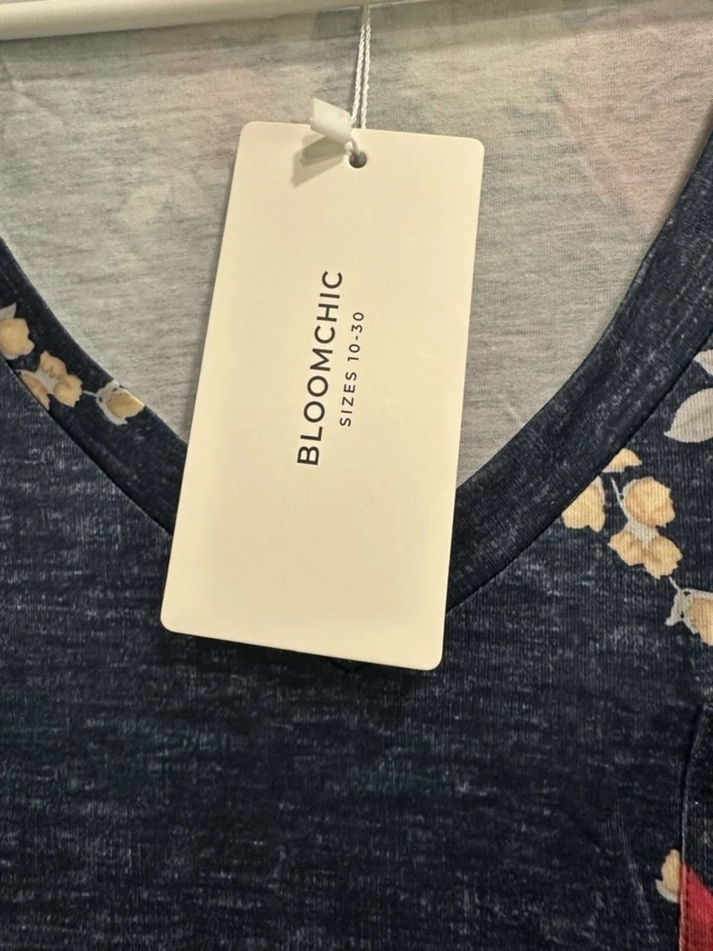BloomChic Navy V-Neck Pocket Tee with Red & Cream Floral Print - Picture 4 of 6